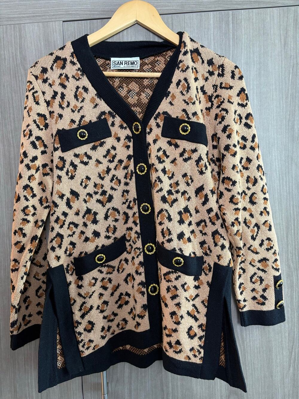 San Remo Petites by Laura Knits Cardigan leopard print women's petite
